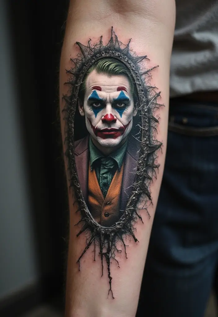 30 The Joker Tattoo Meaning and Unique Designs - 21. The Joker with a Broken Mirror