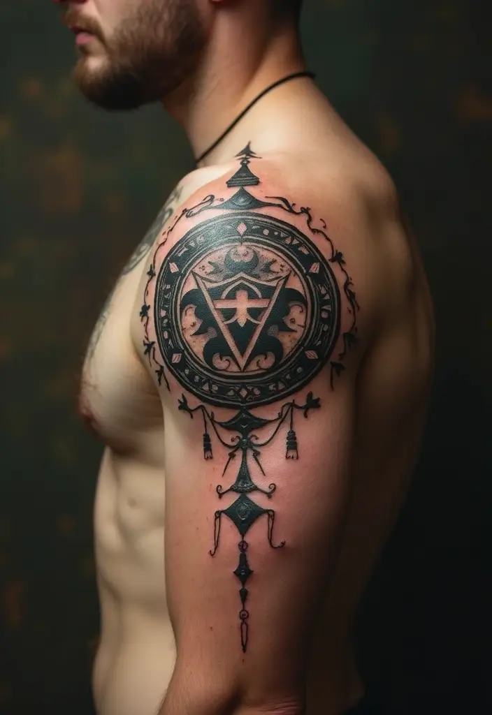 30 Valknut Tattoo Designs with Deep Norse Symbolism - 21. Valknut with Magic Symbols
