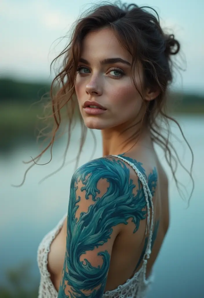 30 Water Tattoo Sleeve Ideas Full of Fluid Motion - 21. Water and Wind Fusion