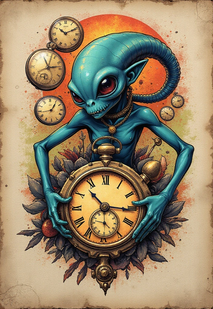 30 Alien Tattoo Meaning and Out-of-This-World Designs - 22. The Time Traveler
