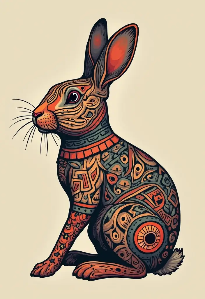 30 American Traditional Rabbit Tattoo Inspirations - 22. The Cultural Rabbit