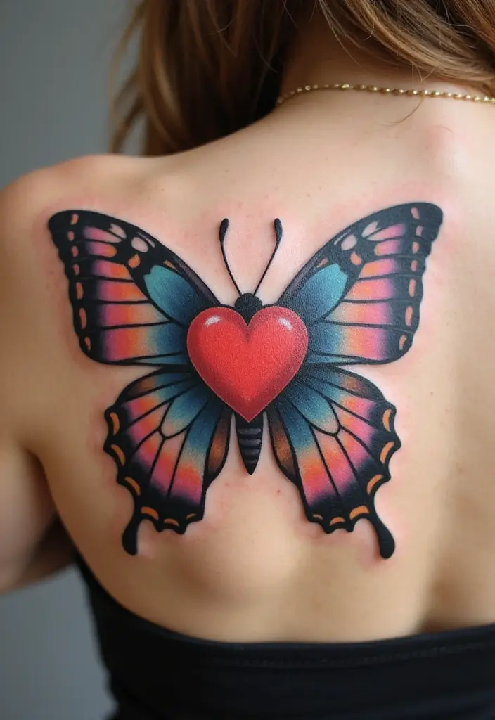 30 Butterfly Tattoos on Shoulder for Graceful Inspiration - 22. Butterfly and Heart