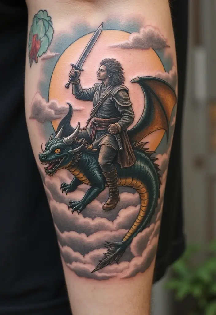 30 Chinese Dragon Tattoo Meaning and Artistic Designs - 22. The Mythical Dragon Rider