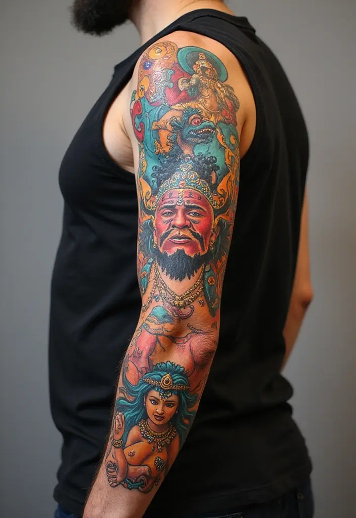 30 Colorful Arm Tattoos That Pop with Style - 22. Mythological Motifs