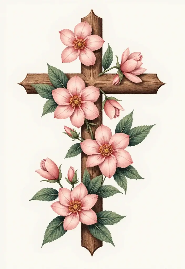 30 Cross with Flowers Tattoo Ideas That Blend Faith and Beauty - 22. Cross with Gardenias