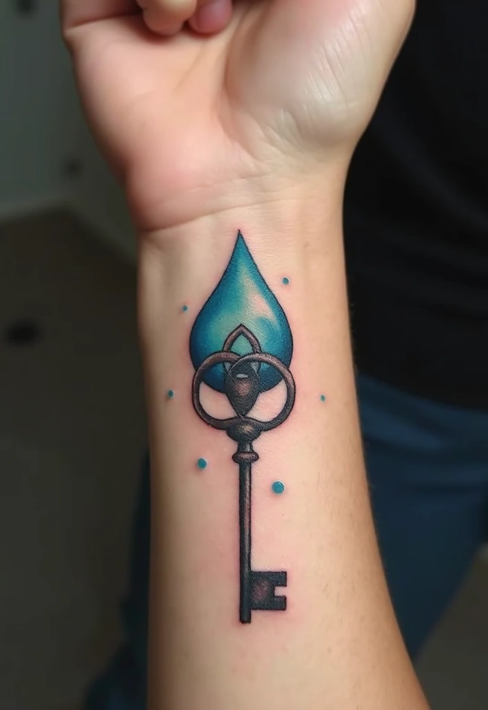 30 Empty Teardrop Tattoo Meaning and Design Ideas - 23. Teardrop with a Key