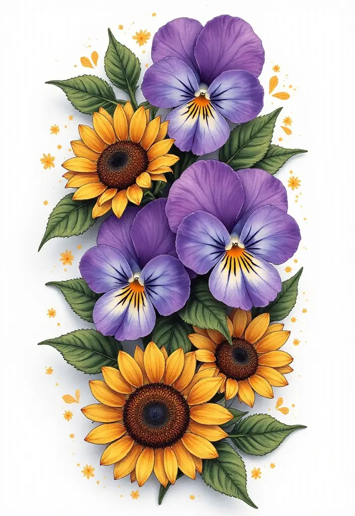 30 February Flower Tattoo Ideas with Birth Month Beauty - 22. Violets with Sunflowers