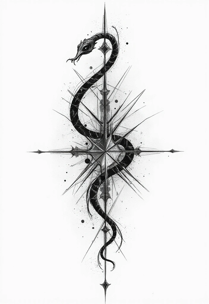 30 Geometric Snake Tattoo Ideas with Unique Patterns - 22. Serpentine Lines and Geometric Shapes