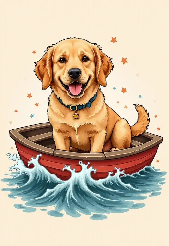 30 Golden Retriever Memorial Tattoos Honoring Beloved Pets - 22. Golden Retriever in a Boat