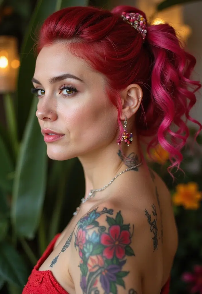 30 Creative Hair Tattoos for Ladies That Stand Out - 22. Bold Hibiscus