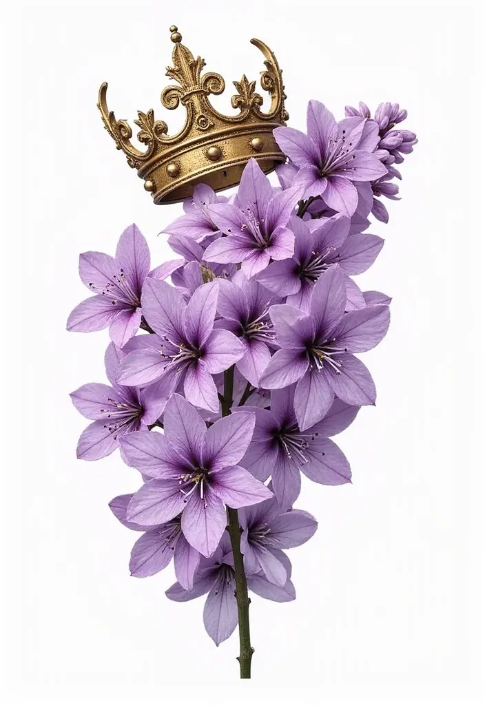 30 Lilac Flower Tattoo Designs with Gentle Symbolism - 22. Lilac and Crown