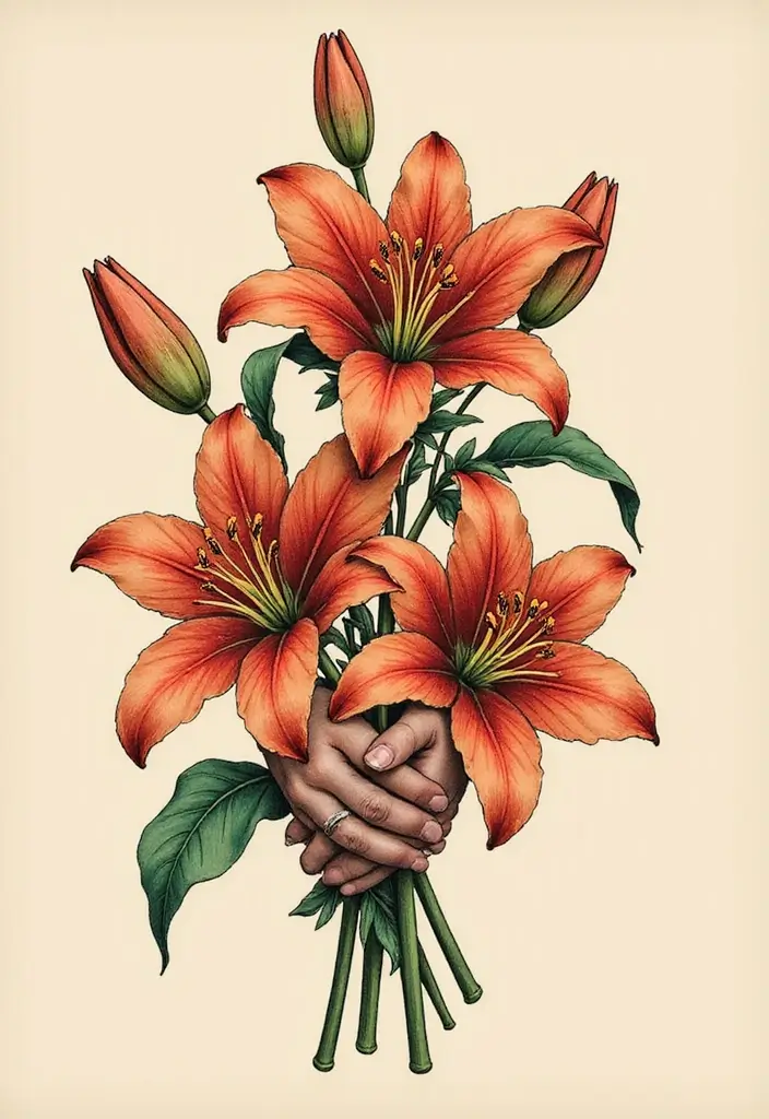 30 Lily Tattoo Symbolism Ideas for Elegant Ink - 22. Unity and Togetherness
