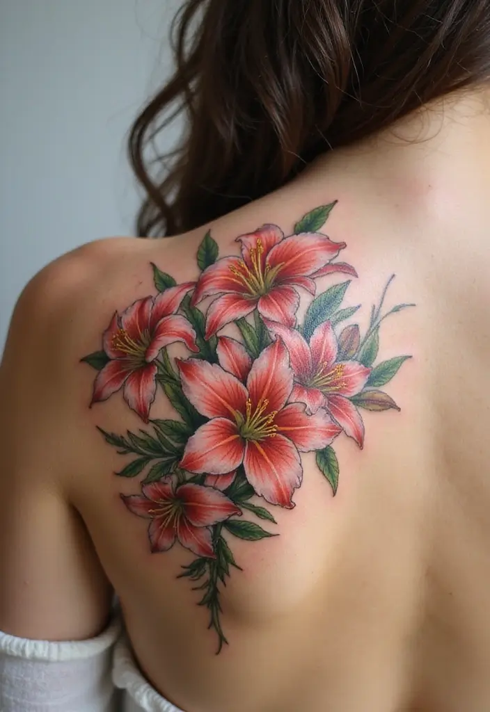30 Lily Tattoos for Men That Balance Strength and Elegance - 22. Layered Floral Nature Scene