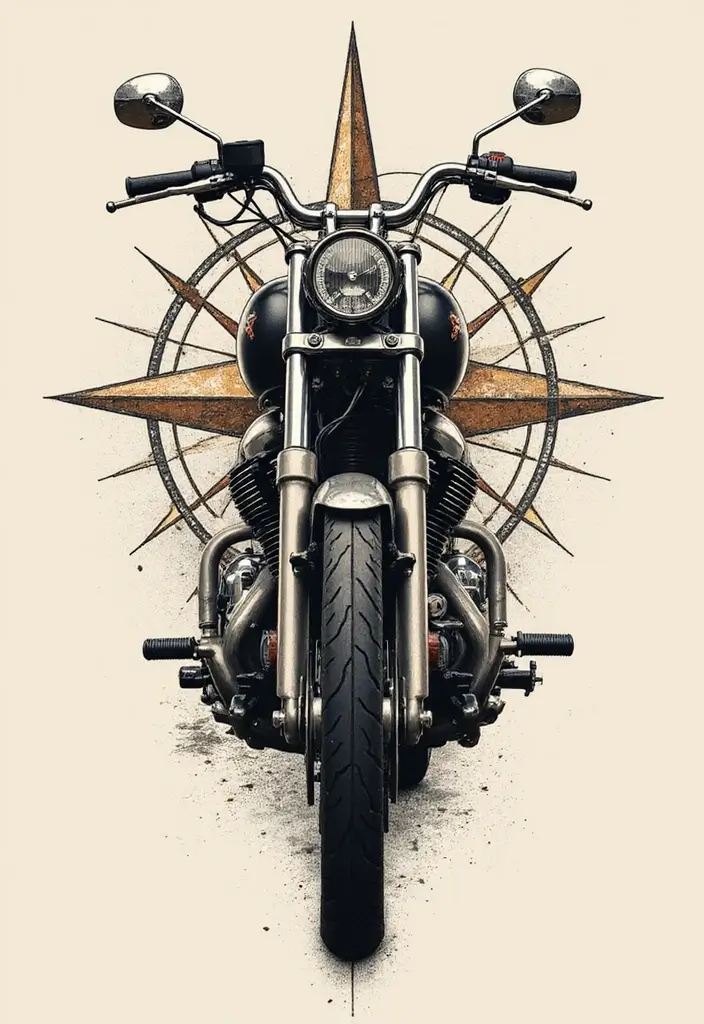 30 Motorcycle Tattoo Ideas for Riders and Enthusiasts - 22. Motorcycle and Compass Fusion
