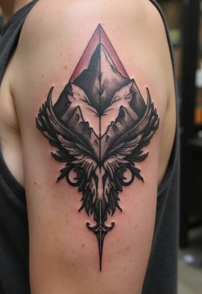 30 Mountain Tattoos for Men That Capture Adventure Spirit - 22. Mountain Crest Tattoos