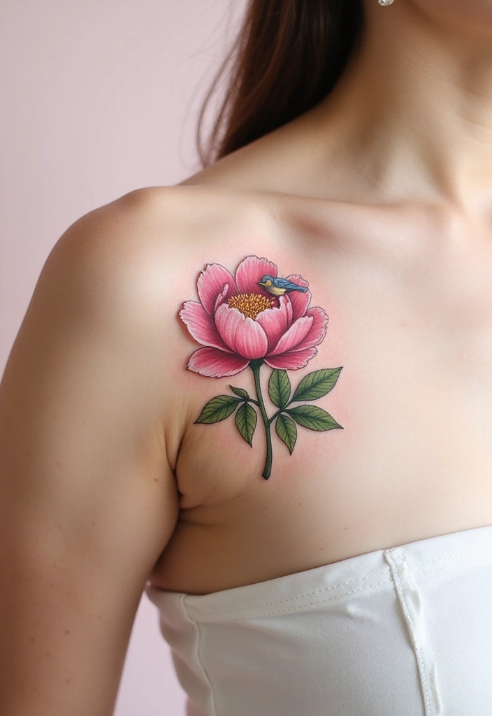30 Peony Tattoo Ideas with Meaning and Elegance - 22. Peony and Fauna