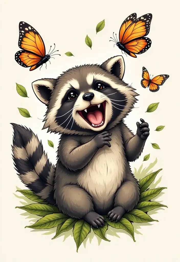 30 Raccoon Tattoo Designs with Clever and Playful Meanings - 22. The Joyful Spirit