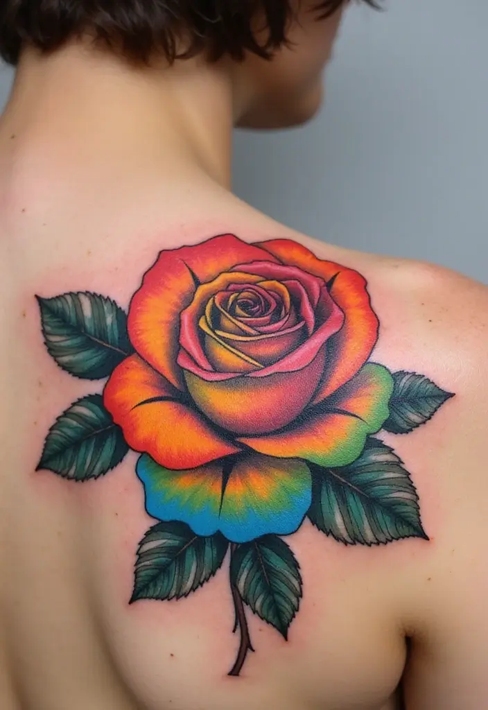 30 Rainbow Tattoos That Symbolize Hope and Diversity - 22. Rainbow Rose Tattoo