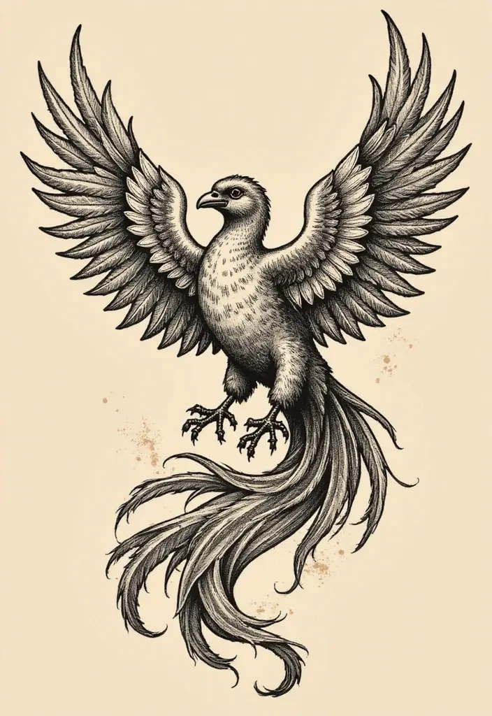 30 Rise of the Phoenix Tattoos That Symbolize Rebirth - 22. Vintage Script Phoenix Tattoo