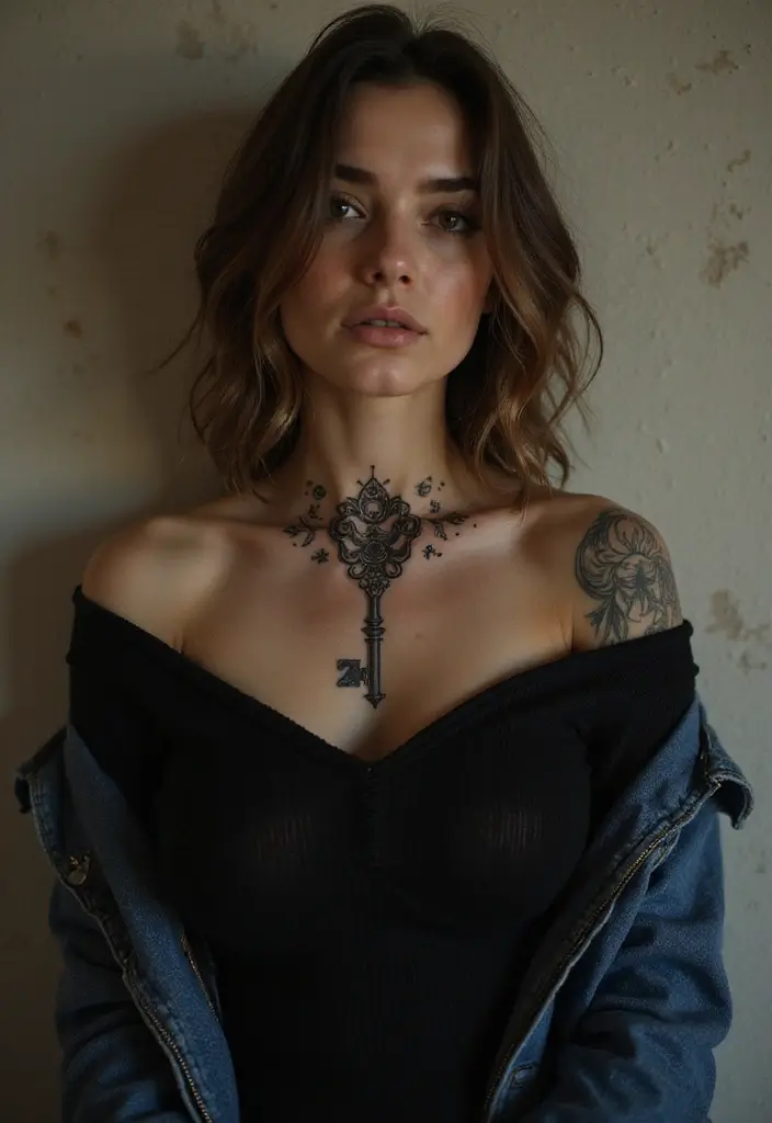 30 Spiritual Neck Tattoos with Deep Symbolism - 22. The Key