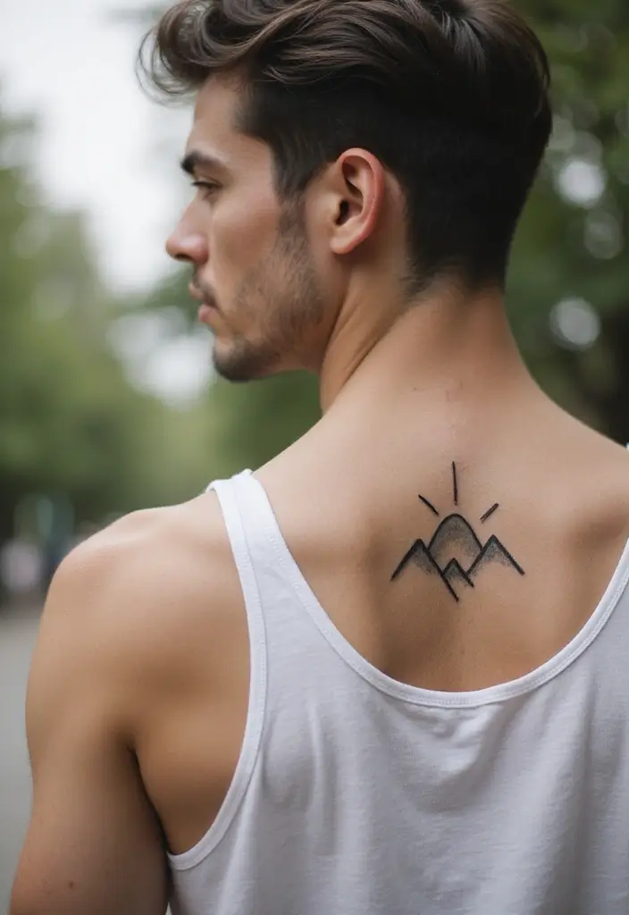 30 Subtle Men Tattoos That Look Minimal Yet Powerful - 22. Minimalist Mountain and Sun