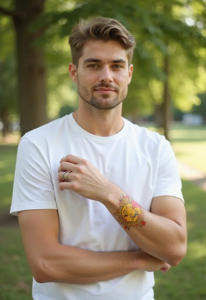 30 Sun Tattoo Men Ideas for Radiant Energy - 22. Sun with Heart Tattoo