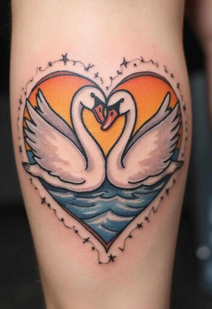 30 Graceful Swan Tattoo Ideas for a Timeless Look - 22. Swans with Family Elements