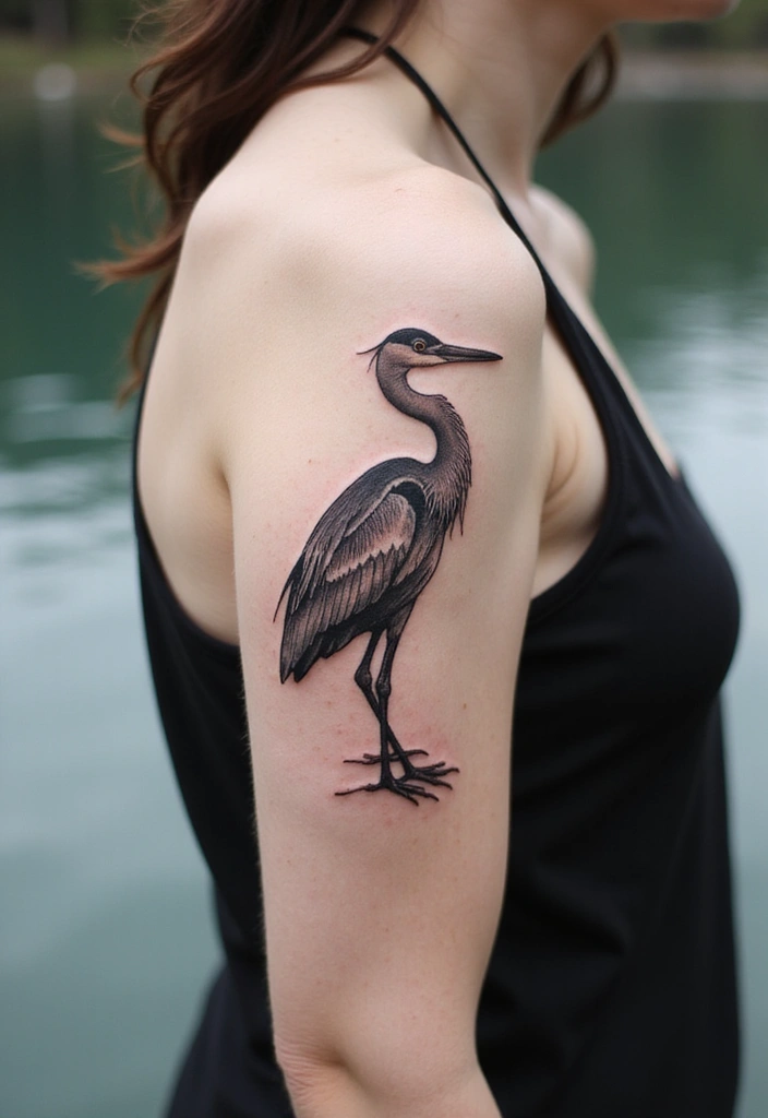 30 Symbolic Bird Tattoos with Powerful Messages - 22. The Watchful Heron