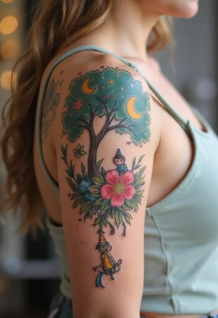 30 Tattoo Shoulder Designs for Women with Feminine Flair - 22. Illustrative Styles
