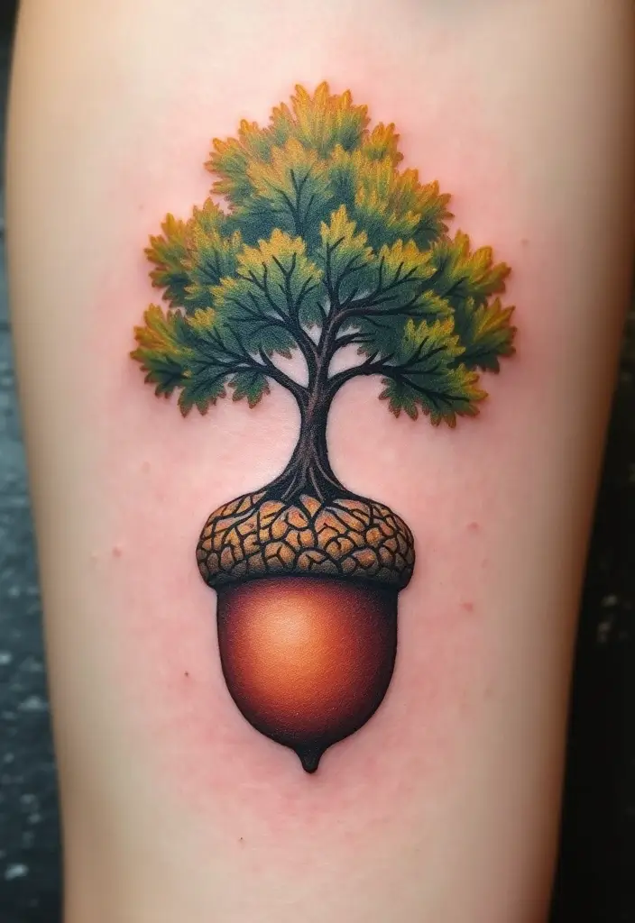 30 Tattoos That Signify Strength and Resilience - 22. Acorn and Oak Tree