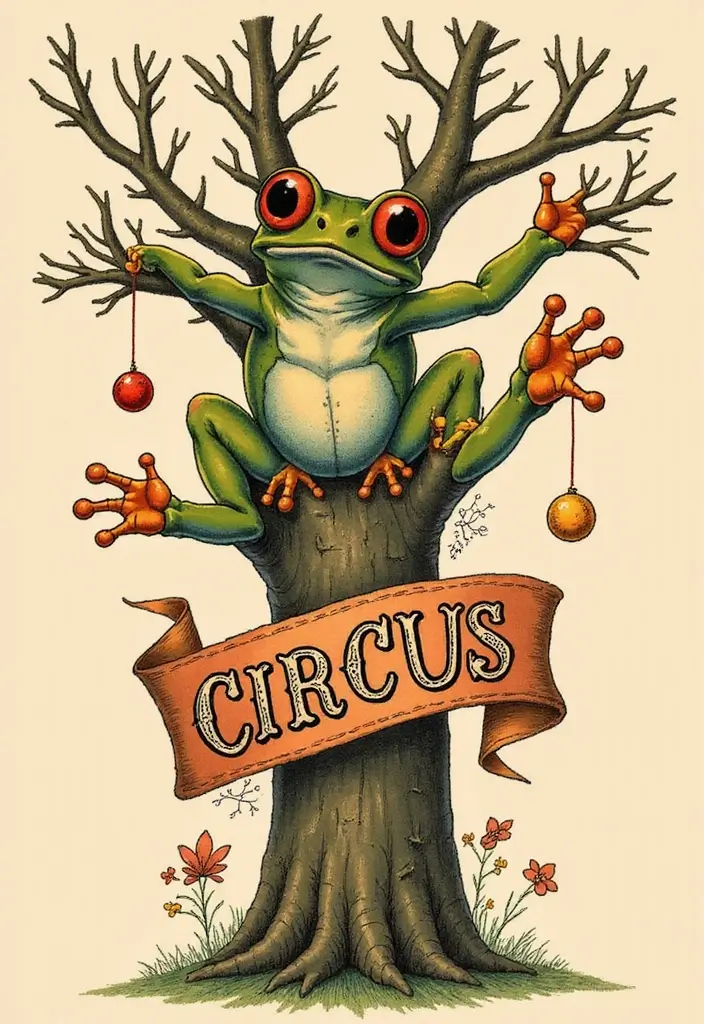 30 Tree Frog Tattoos with Playful and Unique Vibes - 22. Vintage Circus Tree Frog