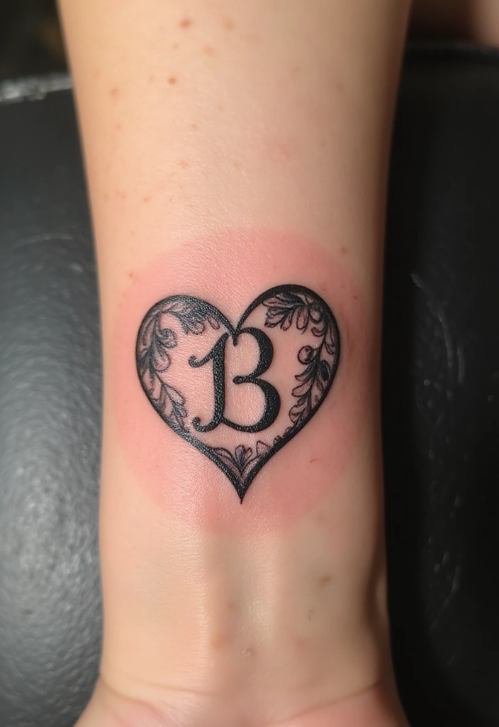 30 Unbreakable Bond Tattoo Inspirations Full of Emotion - 22. Family Initials in a Heart