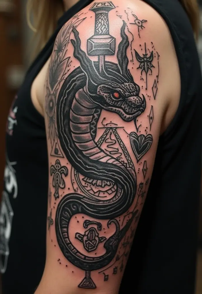 30 Viking Snake Tattoo Designs with Norse Symbolism - 22. Norse Mythology Snake