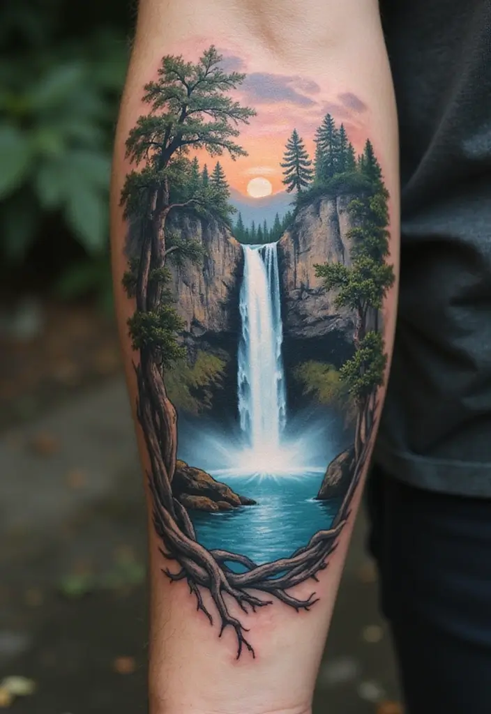 30 Waterfall Tattoos That Flow with Beauty - 22. Dual Waterfall Tattoos