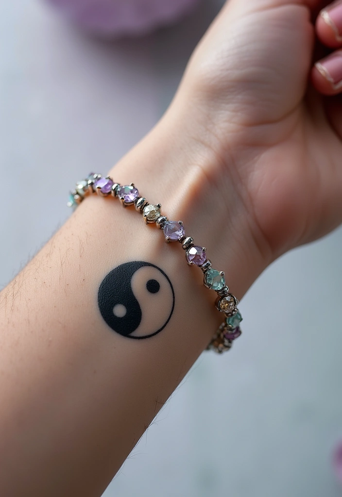 30 Yin Yang Wrist Tattoo Ideas for Balance and Harmony 22 30 Yin Yang Wrist Tattoo Ideas for Balance and Harmony - 22. Yin Yang with Crystal
