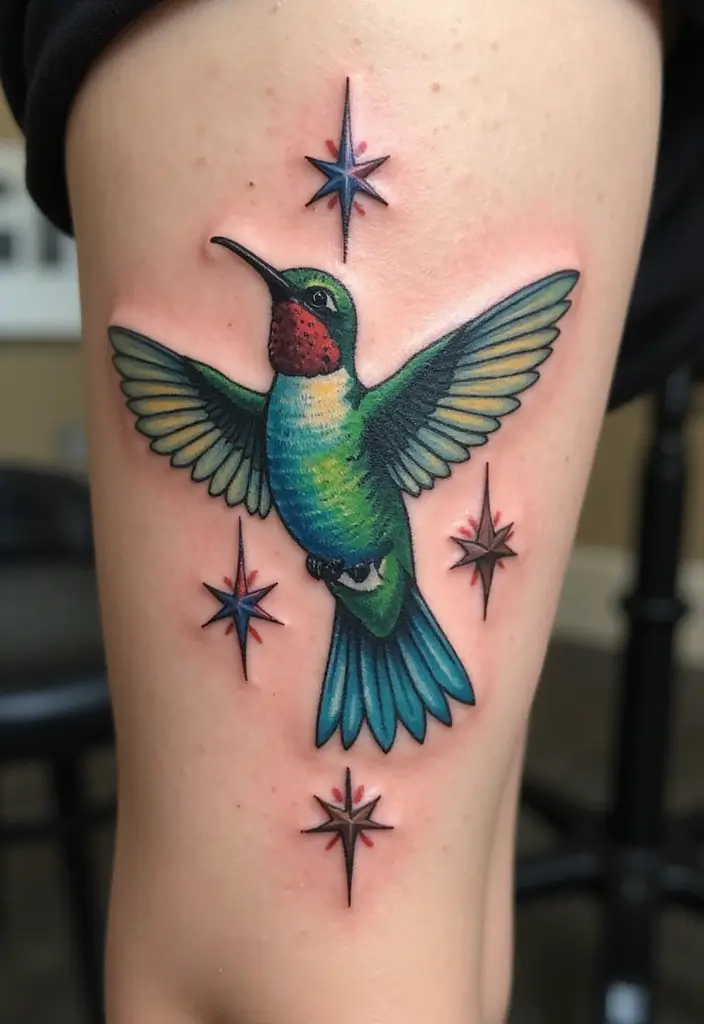 30 3D Hummingbird Tattoos That Feel Lifelike - 23. The Guardian Spirit