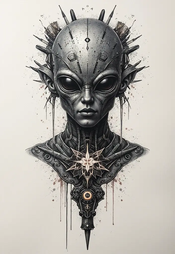 30 Alien Tattoo Meaning and Out-of-This-World Designs - 23. Alien Technology
