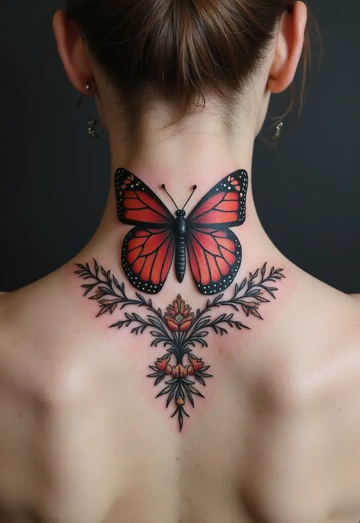 30 Butterfly Tattoo Placement Ideas That Enhance Beauty - 23. Neck: A Bold Declaration