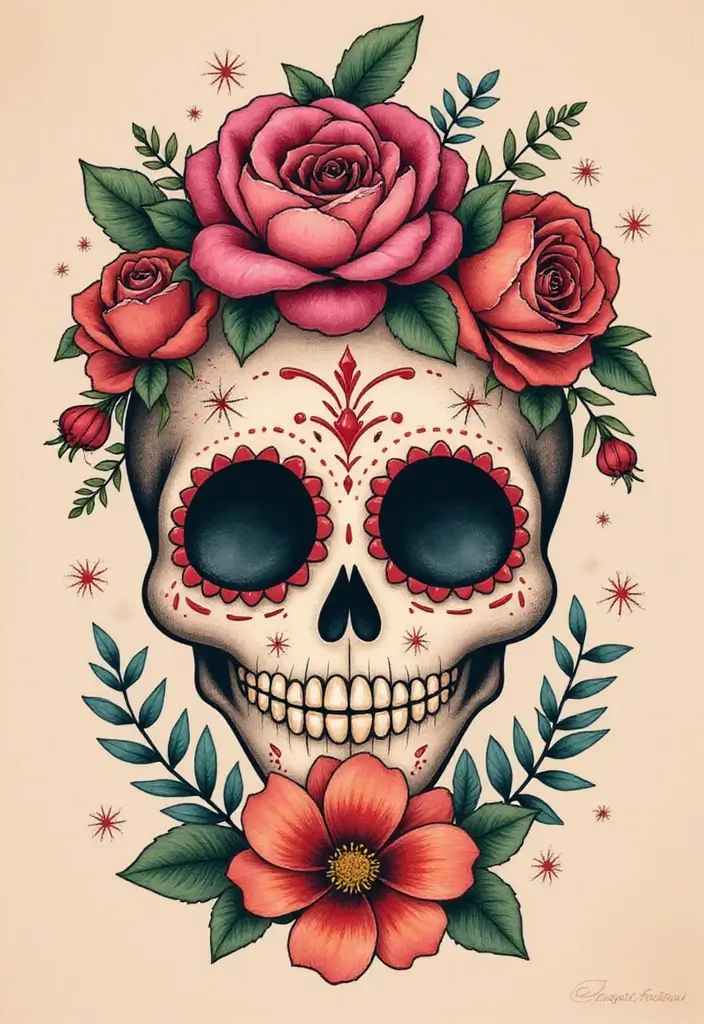 30 Calavera Tattoo Inspirations for Day of the Dead - 23. Sweetheart Style