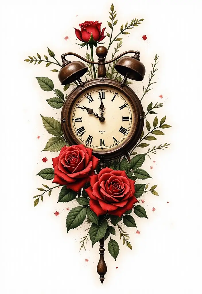 30 Clock and Rose Tattoos That Symbolize Time and Love - 23. The Intersection of Cultures