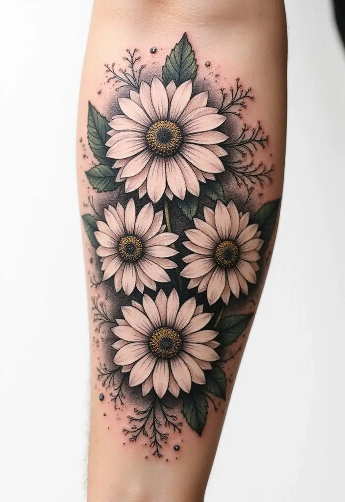 30 Colorful Daisy Tattoo Inspirations Full of Joy - 23. Daisies with Unique Textures