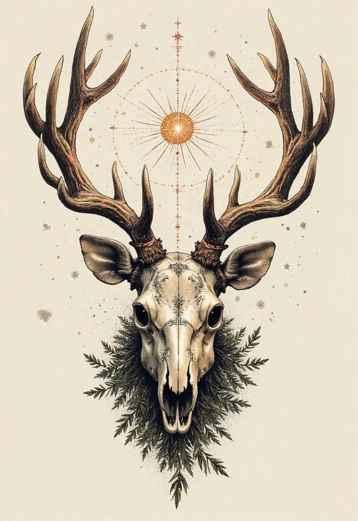 30 Deer Skull Tattoos That Capture Rustic Strength - 23. Celestial Seasons