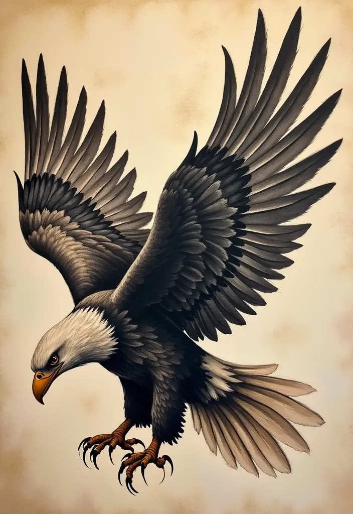 30 Eagle Tattoo Ideas That Represent Power and Courage - 23. Eagle with Feathers