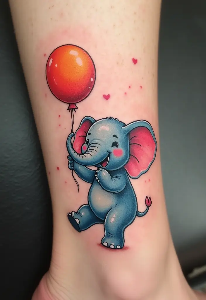 30 Elephant Tattoo Designs That Represent Strength and Wisdom - 23. Elephant Holding a Balloon