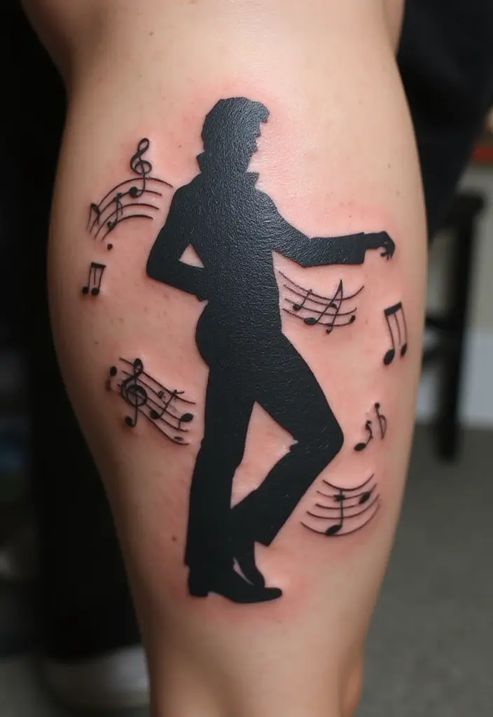 30 Elvis Silhouette Tattoo Ideas for Rock Legends - 23. Elvis in a Dance Pose