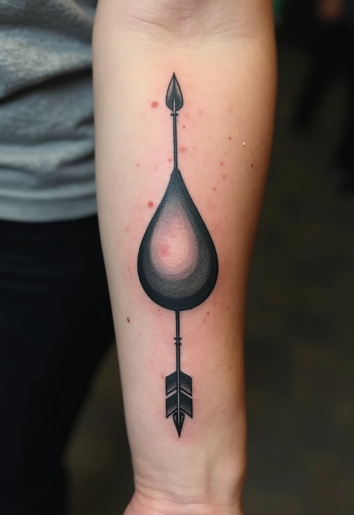 30 Empty Teardrop Tattoo Meaning and Design Ideas - 24. Teardrop with an Arrow
