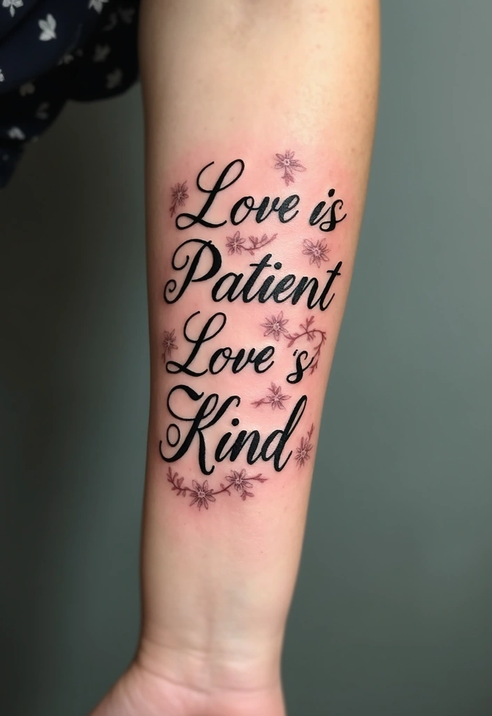 30 Eternal Love Tattoo Designs for Lasting Connection - 23. Love is Patient, Love is Kind