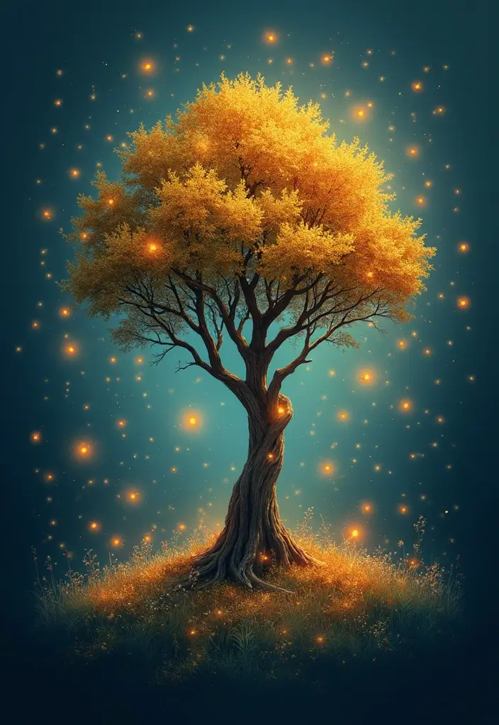 30 Firefly Tattoo Designs That Glow with Meaning - 23. Fireflies around a Tree