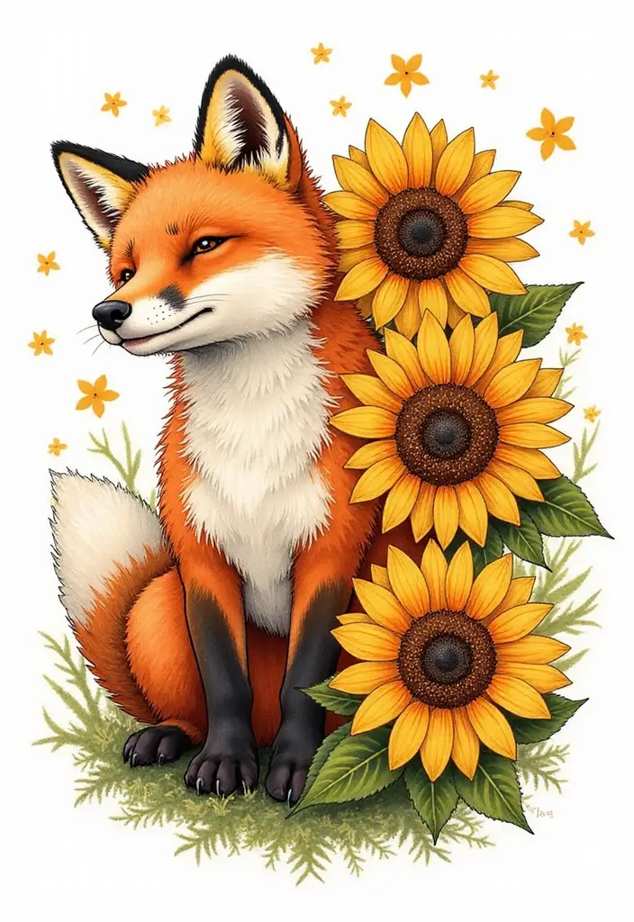 30 Fox Tattoos for Women That Highlight Feminine Energy - 23. Fox and Sunflower Tattoo