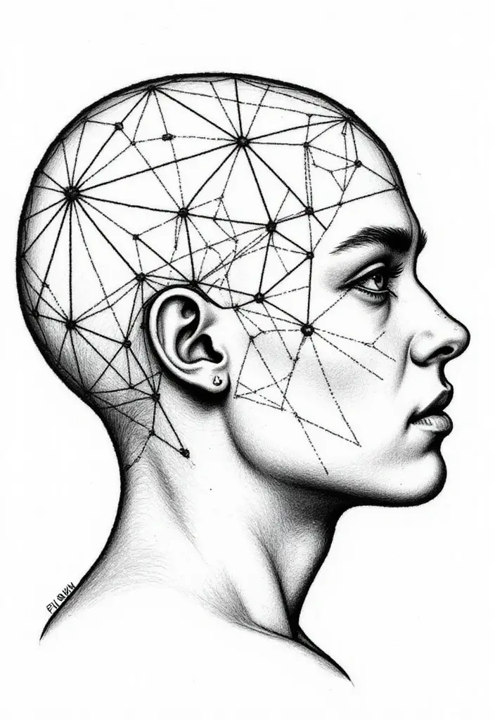 30 Geometric Head Tattoo Ideas for Bold Expression - 23. Connecting Lines